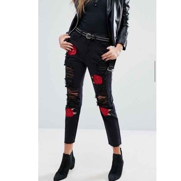 ASOS-Missguided Riot Embroidered distressed jeans - Picture 1 of 2